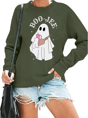 FCHICH هالوين شبح البلوز المرأة بو جي قميص مخيف شبح سترة الخريف عادية كم طويل Crewneck البلوز القمم in Kuwait