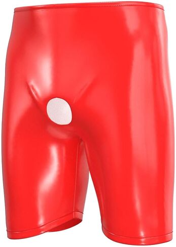 Men's Shiny Leather Boxer, Sexy Open Crotch, Comfort Stretch Waistband, Glossy PU Leather in Saudi Arabia