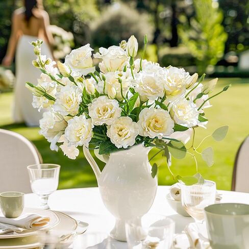 10PCS Lifelike Silk Flowers Artificial Flowers Indoor Fake Lisianthus Flower Table Centerpiece Faux Flowers Fake Eustoma Flower Long Stem Faux Flowers for Wedding Home Decor in Saudi Arabia