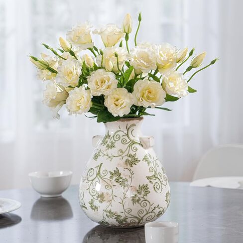 10PCS Lifelike Silk Flowers Artificial Flowers Indoor Fake Lisianthus Flower Table Centerpiece Faux Flowers Fake Eustoma Flower Long Stem Faux Flowers for Wedding Home Decor in Saudi Arabia