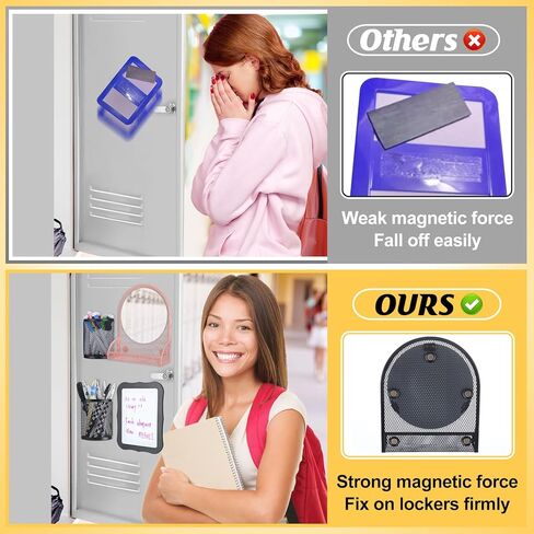 طقم إكسسوارات خزانة مغناطيسية قوية 12 قطعة - مرآة خزانة مع حامل أقلام وأقلام لوح مسح جاف، ديكور منظم الخزانة لخزانة مكتب المدرسة للفتيات، أساسيات العودة إلى المدرسة، أسود in Kuwait