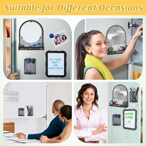 طقم إكسسوارات خزانة مغناطيسية قوية 12 قطعة - مرآة خزانة مع حامل أقلام وأقلام لوح مسح جاف، ديكور منظم الخزانة لخزانة مكتب المدرسة للفتيات، أساسيات العودة إلى المدرسة، أسود in Kuwait