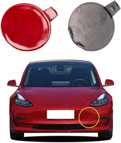 غطاء خطاف سحب المصد الأمامي للسيارة متوافق مع طراز Tesla 3 2017 2018 2019 غطاء غطاء المقطورة 108417300E 1084173-00-E غطاء صغير لسحب غطاء العين باللون الأحمر من جانب السائق الأيسر in Kuwait