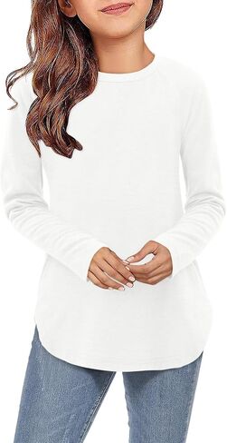 storeofbaby Girls Casual Long Sleeve Shirts Round Neck Tops Loose Fit Tunic Blouses in Saudi Arabia