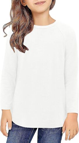 storeofbaby Girls Casual Long Sleeve Shirts Round Neck Tops Loose Fit Tunic Blouses in Saudi Arabia