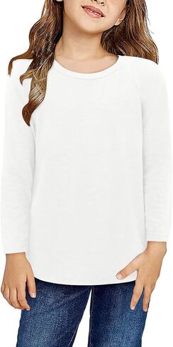 storeofbaby Girls Casual Long Sleeve Shirts Round Neck Tops Loose Fit Tunic Blouses in Saudi Arabia