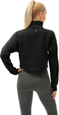 بلوفر نسائي مبطن بالصوف نصف سحاب من icyzone مع جيوب، سترة رياضية كبيرة الحجم دافئة in Kuwait