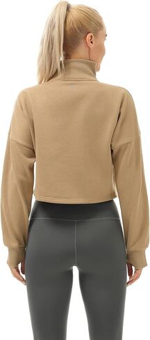 icyzone Fleece Lined Half Zip Pullover for Women with Pockets, Oversized Athletic Cropped Sweatshirt Warm Jacket in Saudi Arabia