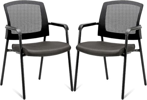CLATINA New Classic Reception Guest Chair with Mesh Back and Armrests, Ergonomic Stacking chair with Thickened Seat Cushion for Office Conference Waiting Room, Black (1 Pack) in Saudi Arabia