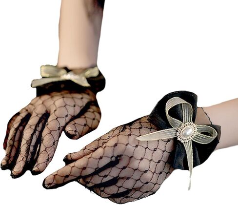 Lace Gloves Women Elegant Short Gloves with Bow Tea Party Wedding Party Opera Dinner Gloves in Saudi Arabia