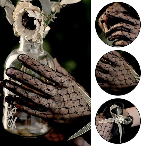 Lace Gloves Women Elegant Short Gloves with Bow Tea Party Wedding Party Opera Dinner Gloves in Saudi Arabia