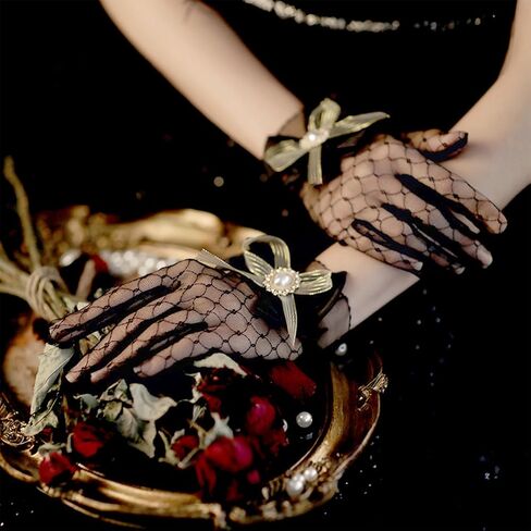 Lace Gloves Women Elegant Short Gloves with Bow Tea Party Wedding Party Opera Dinner Gloves in Saudi Arabia