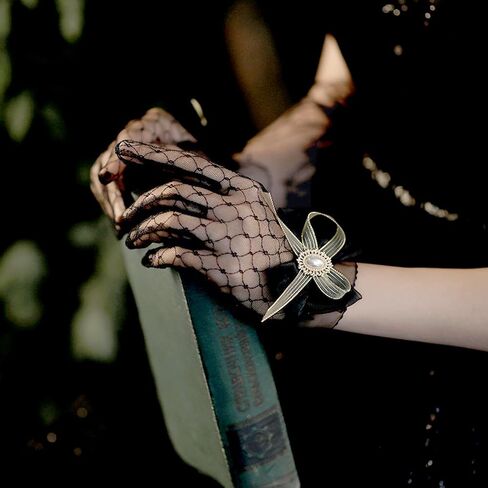 Lace Gloves Women Elegant Short Gloves with Bow Tea Party Wedding Party Opera Dinner Gloves in Saudi Arabia