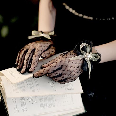 Lace Gloves Women Elegant Short Gloves with Bow Tea Party Wedding Party Opera Dinner Gloves in Saudi Arabia