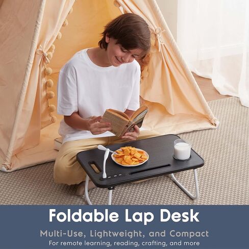 Nestl Lap Desk for Laptop - Foldable Laptop Desk for Bed and Couch, Portable and Lightweight Laptop Stand for Bed Breakfast, Working, Reading, and Writing, Lap Table with USB Ports, Small Laptop Tray in Kuwait