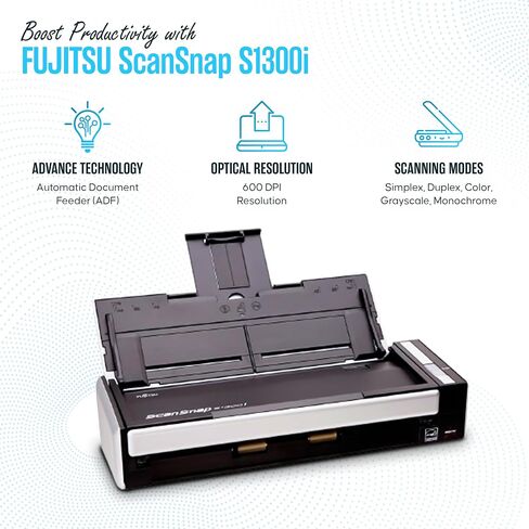 S1300i FUJITSU ScanSnap Document Scanner Bundle - 1 Year Warranty - with 7.2V AC Adapter, Mini USB & Microfiber Cleaning Cloth (Renewed) in Saudi Arabia
