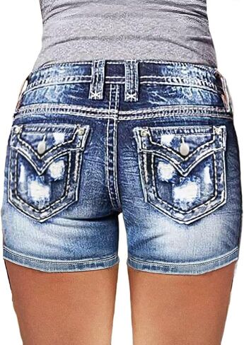 Flamingals Women's Mid Rise Jeans Shorts for Women Frayed Raw Hem Straight Leg Denim Shorts in Saudi Arabia