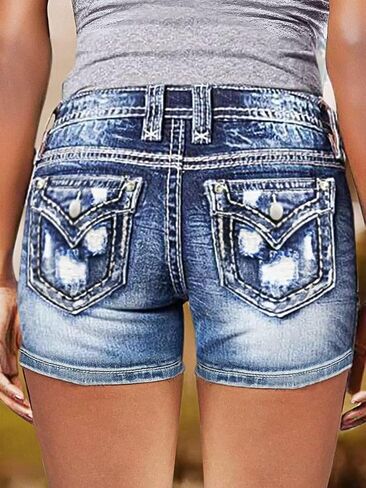 Flamingals Women's Mid Rise Jeans Shorts for Women Frayed Raw Hem Straight Leg Denim Shorts in Saudi Arabia