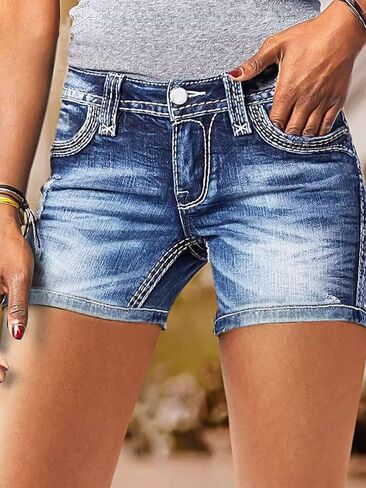 Flamingals Women's Mid Rise Jeans Shorts for Women Frayed Raw Hem Straight Leg Denim Shorts in Saudi Arabia