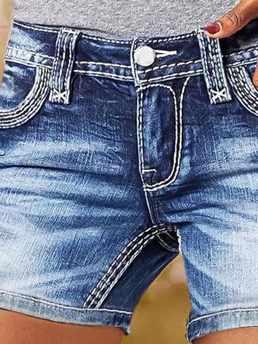 Flamingals Women's Mid Rise Jeans Shorts for Women Frayed Raw Hem Straight Leg Denim Shorts in Saudi Arabia