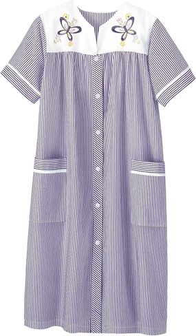 AmeriMark Women Calf-Length Snap Front Knit Duster House Coat Robe – Loose-Fitting Plush Bathrobe - Short Sleeve Bath Robe in Saudi Arabia