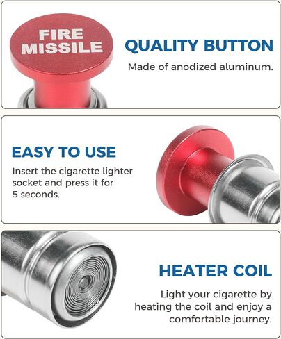 Car Cigarette Lighter,Car Lighter,Car Accessories Fire Missile Cigarette Lighter Plug,Eject Button Cigarette Lighter,12V Anodized Aluminum Cigarette Lighter for Most Car Truck (Eject) in Saudi Arabia