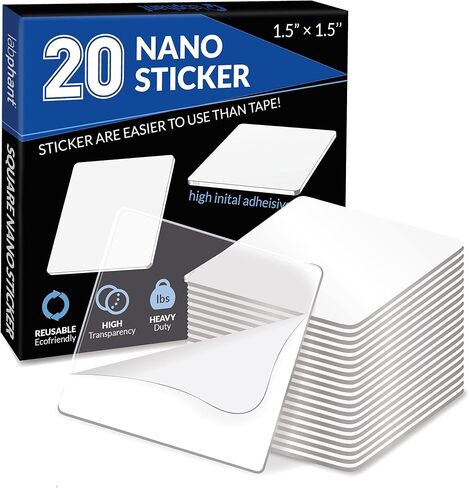 Nano Tape Sticker 20 pieces – Square 1.5" x 1.5" Gel Tape Nano Tape Adhesive Double Sided Tape Stickies, Multipurpose Removable Washable Adhesive Transparent Sticker for Carpet, Photo Frame in Kuwait