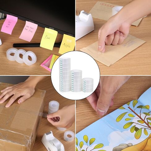 16 Rolls Easy Tear Transparent Tape Refills - Gift Wrapping Tape for Dispensers - Crystal Clear, Effortless Tear, Strong Adhesion - Invisible Tape 3/4 in x 1000 in for Office, School, Home in Saudi Arabia