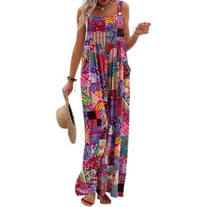 YESNO ملابس صيفية غير رسمية فضفاضة للنساء واسعة الساق حللا بوهو مطبوعة بالورود فضفاضة مع جيوب M PZH P002R in Kuwait