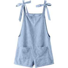 OYOANGLE Women's Strap Tie Knot Shoulder Pocket Front Romper Corduroy Overall Shorts Jumpsuit
