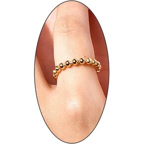 14K Gold Stainless Steel Twist Rope Band Rings for Women Teen Girls,Trendy Knuckle Statement Earrings Jewelry for Gifts Party Prom,Small Beaded Rings