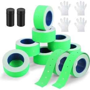 MX5500 Price Gun Label Stickers Kit, 10 Rolls Label Stickers & 2 Piece Refill Ink Rolls, 5000pcs Green Price Tag Gun Labels and Extra Ink Rollers for Retail Shop