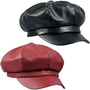 moonsix Black Newsboy Plain Cabbie Beret Hat & Red Newsboy Plain Cabbie Beret Hat for Women