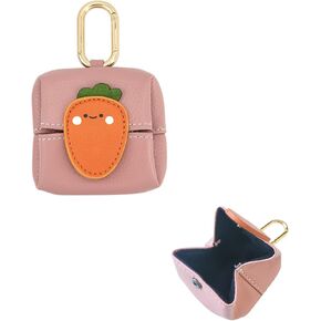 Mini Pouch Keychain PU Leather Storage Bag for Airpods Earbud Pouch Foldable Cartoon Headphone Case Leather Coin Pouch Keychain Small Coin Purse for Men Women