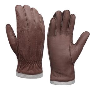 MGGMOKAY Mens Leather Gloves Cashmere Lined Soft Deerskin Leather Gloves