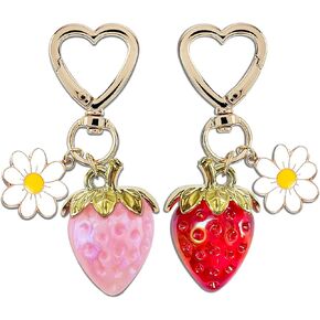 Strawberry Gifts Keychain Cute Strawberry Stuff Strawberry Themed Charm Gifts for Women Girls Strawberry Lover Gifts Ideas 2 Pcs Keychain