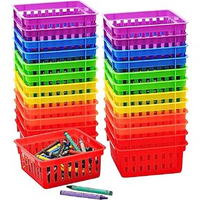4E's Novelty 12 Pack Small Classroom Storage Baskets, Square 4.5" Sturdy Plastic Colorful Crayon & Pencil Container, Organizer Bins for Desk for Classrooms Supplies, Office, Toy Storage