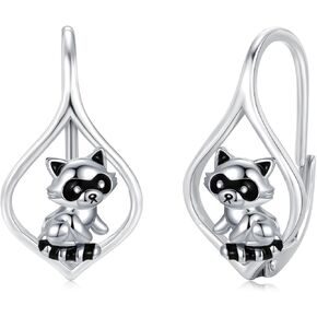 Raccoon Earrings For Women 925 Sterling Silver Hypoallergenic Raccoon Leverback Earrings Racoon Jewelry Gifts