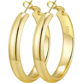 PRETOLE Silver Hoops Earrings for Women, Sterling Silver Post Large Silver Hoop Earrings Hypoallergenic Thick Silver Hoop Earrings Big Sterling Silver Hoop Earrings for Women 40/50/60/70MM
