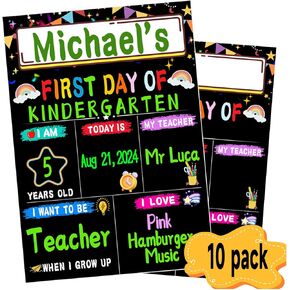 First & Last Day of School Board - 10pack Back to School Sign - Double Sided 1st Day of Kindergarten Preschool Chalkboard Photo Prop, Back to School Gifts for Kids Girls Boys - 8 X 11"
