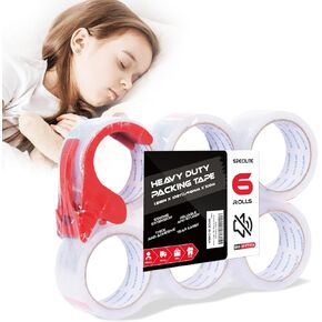 Heavy Duty Clear Packing Tape with Dispenser,No Noise Silent 6 Rolls 1.88 Inches X 55 Yards Packaging Tape,Ultra Strong, Transparent Tape Refill for Shipping, Moving, Mailing, Sealing