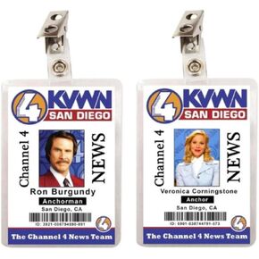 Anchorman Ron Burgundy Veronica Corningstone Set of 2 ID Badges