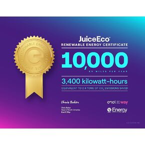 JuiceEco Renewable Energy Certificate – Cleaner, Greener Electric Driving for Tesla, Chevy Bolt, Nissan Leaf and All Electric Vehicles (EV) (10,000 Miles)