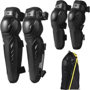 4 PCS Motorcycle Knee Elbow Pads, Elbow and Knee Pads for Adults, Adjustable Elbow and Knee Guards, Cycling Knee Elbow Protectors with Hard Shell and Buffer Lining for Dirt Bike, Skateboard, Ski