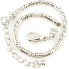RUBYCA 10pcs White Silver Plated Lobster European Style Snake Chain Bracelet fit Charm Beads 6.7"