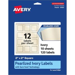 Avery Pearlized Ivory Square Labels with Sure Feed Technology, Print-to-The-Edge, 2" x 2", 120 Pearlized Ivory Labels, Laser/Inkjet Printable Labels