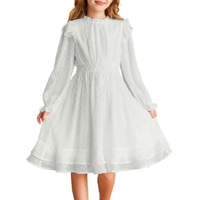 GRACE KARIN Girls Casual Cute Swiss Dot Fall Long Sleeve Dress for 5-12 Years