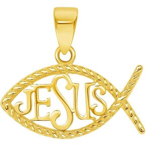 14k Yellow Gold Ichthus Jesus Christian Fish Symbol Pendant