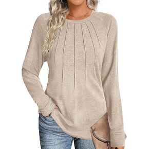 Zeagoo Women Long Sleeve Shirts Casual Tops Blouses Fashion Pleated Tunic Fall Clothes 2024