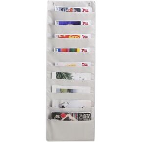 Hanging Wall File Organizer, 9 Pockets Over the Door File Letter Organizer, Wall Folder Organizer with 2 Adhesive Hooks for Office Classroom